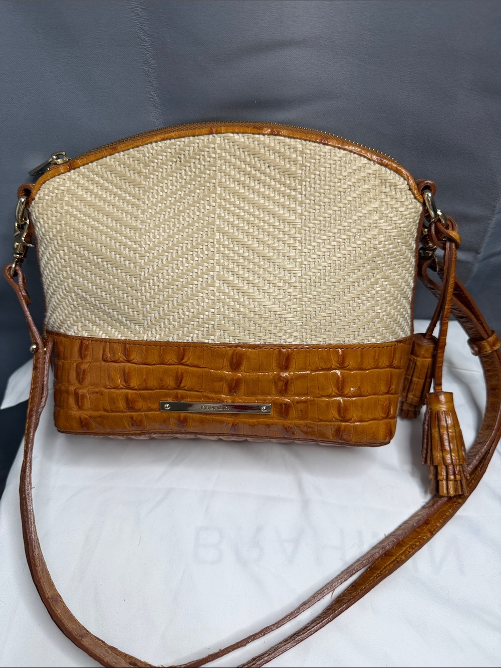 Brahmin Tan & Cream Crossbody Shoulder Bag